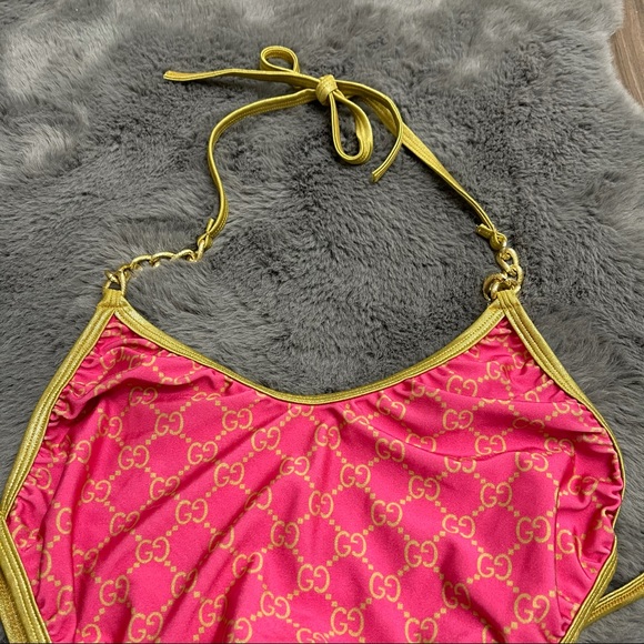 Pink monogram double G pink one piece swimsuit - Picture 6 of 9